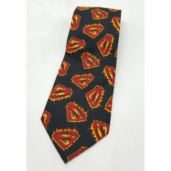 Vintage DC Comics SUPERMAN All Over Flaming S Logo Men's Polyester Necktie Tie - Picture 2 of 5